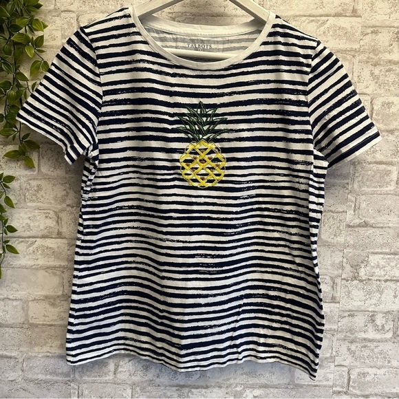 Talbots Pineapple Embroidered Tee Shirt women’s size medium sequins short sleeve - Picture 1 of 4